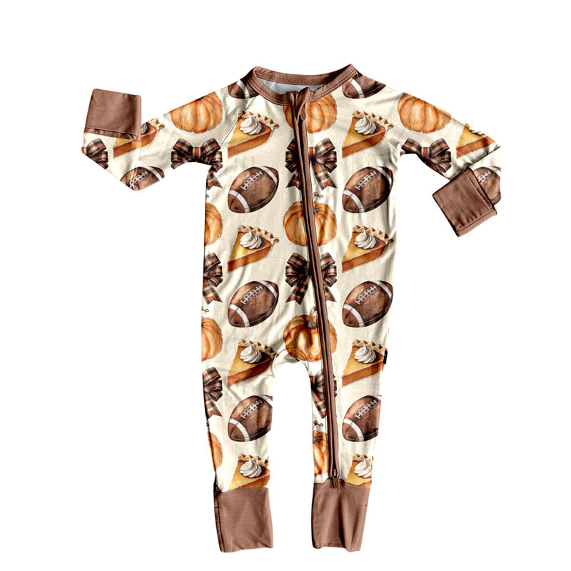 Toddle baby girl football pumpkin design long sleeve romper preorder