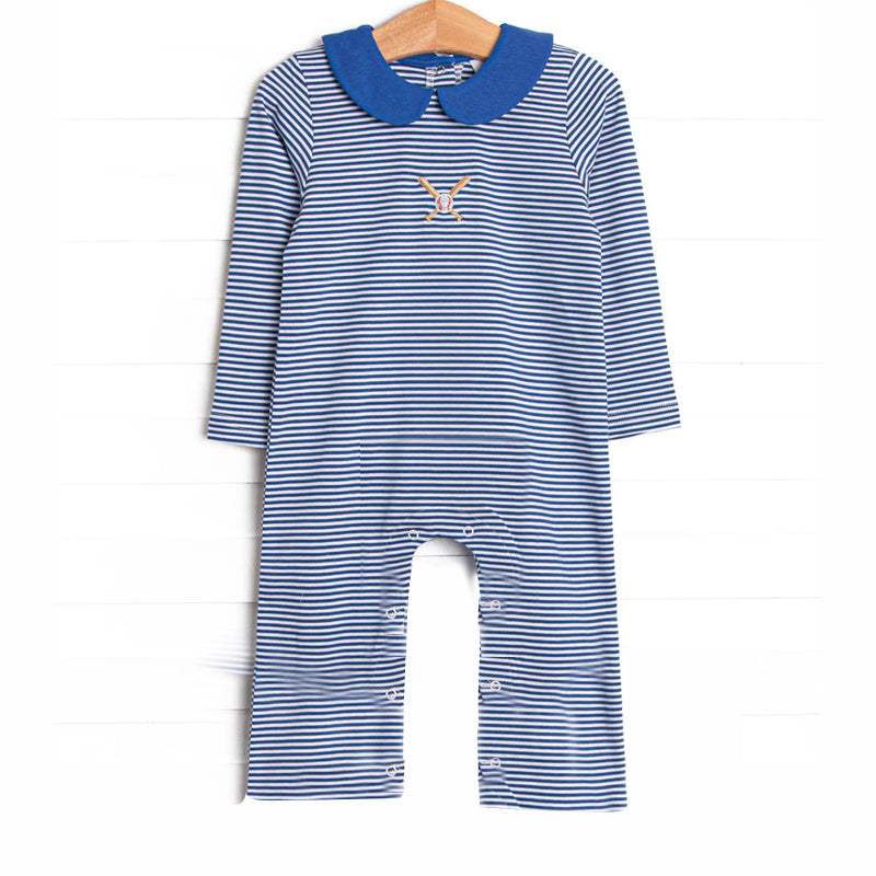 Blue stripes baseball toddle baby long sleeve romper preorder