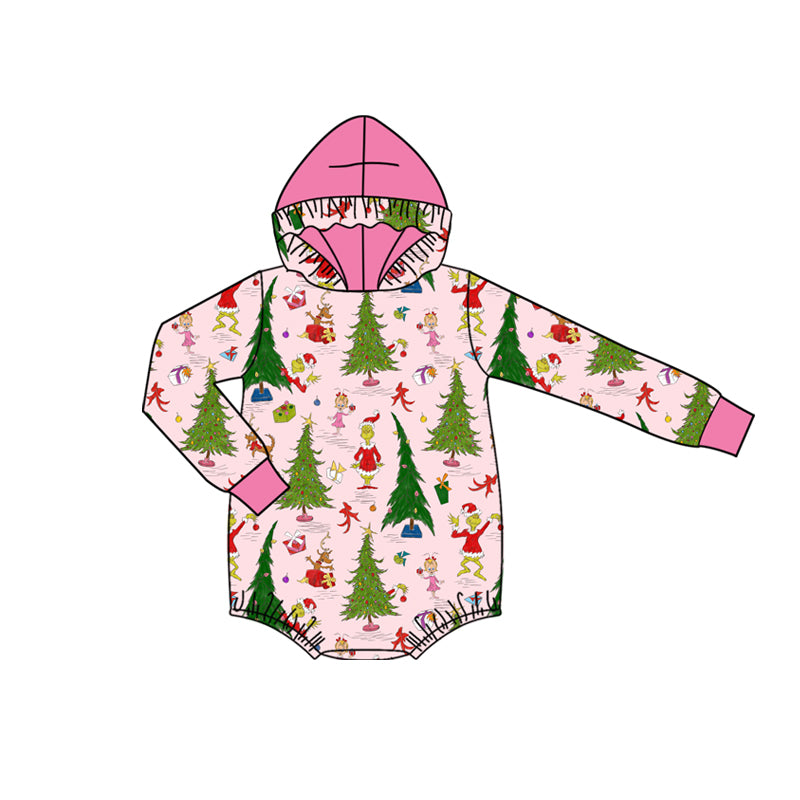 Christmas tree green face toddle girls long sleeve hoodie romper preorder