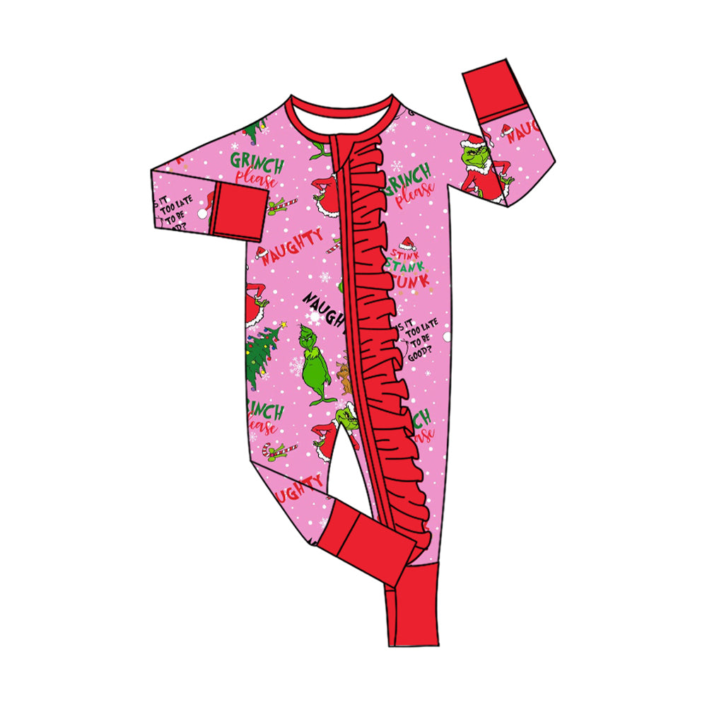 Christmas green face toddle girls long sleeve romper preorder