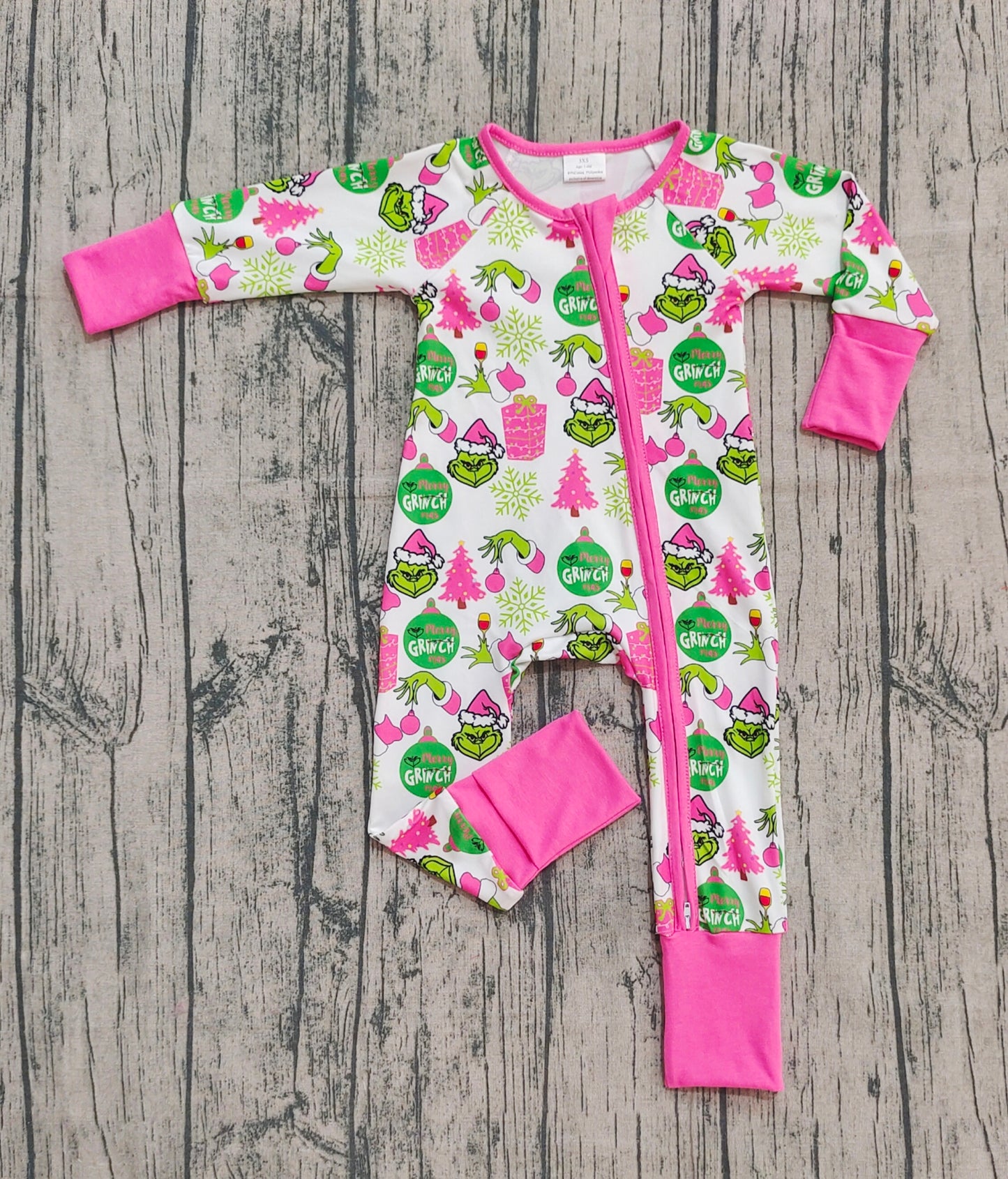 Christmas green face design toddle zip romper preorder
