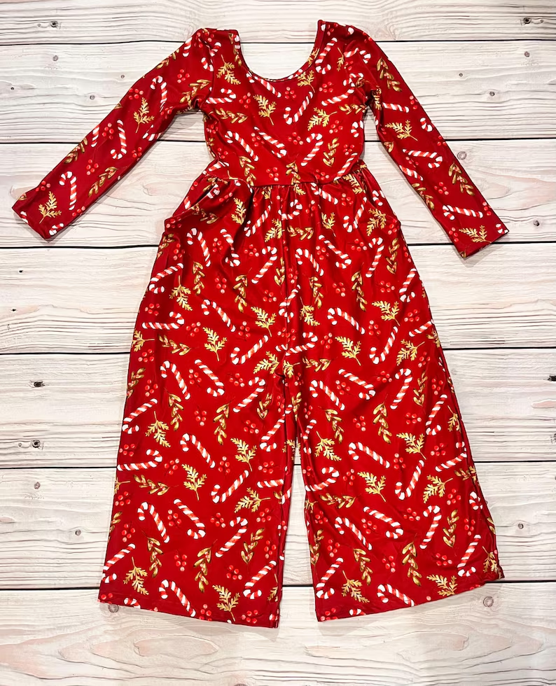 Toddle girls Christmas candy cane jumpsuit preorder