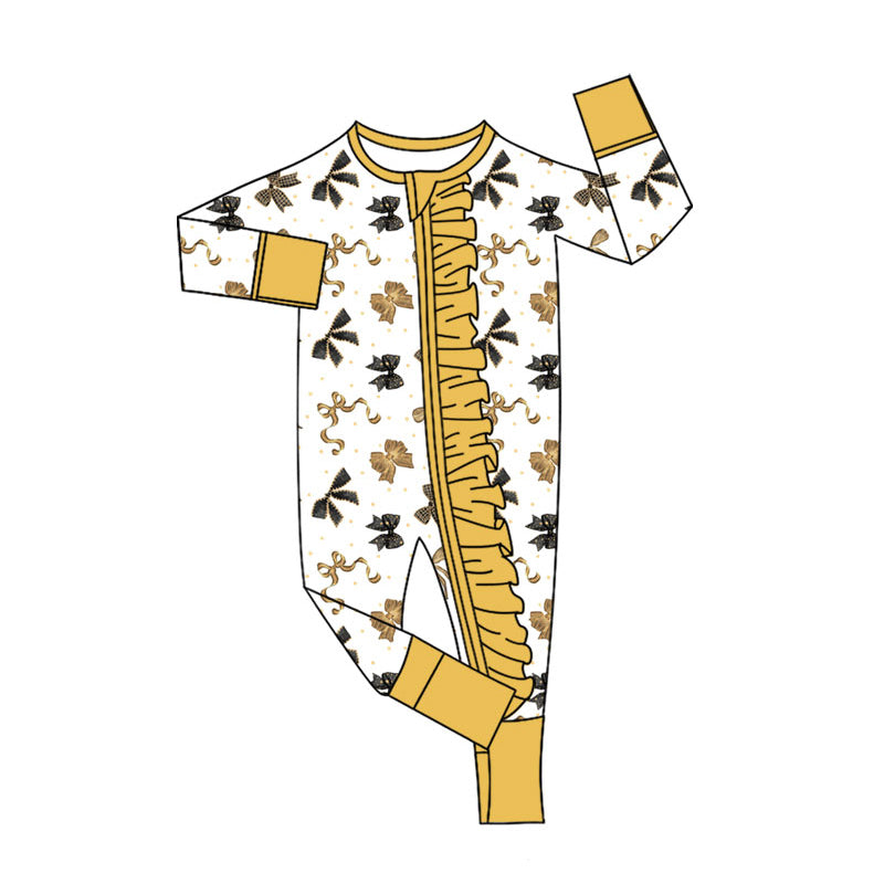 Happy new year bow toddle baby long sleeve zip romper preorder
