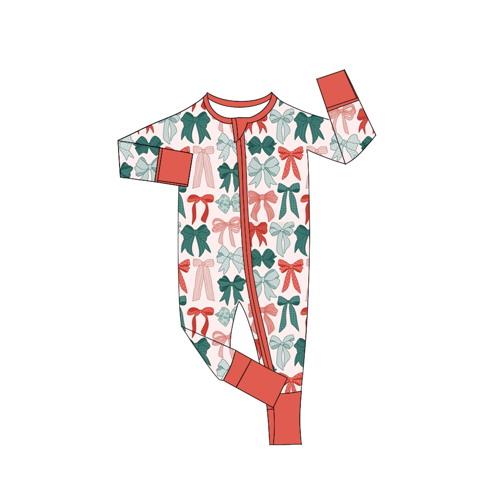 Christmas green red bow toddle baby long sleeve zip romper preorder