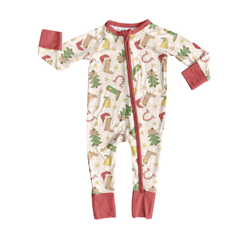 Christmas western santa toddle baby long sleeve zip romper preorder