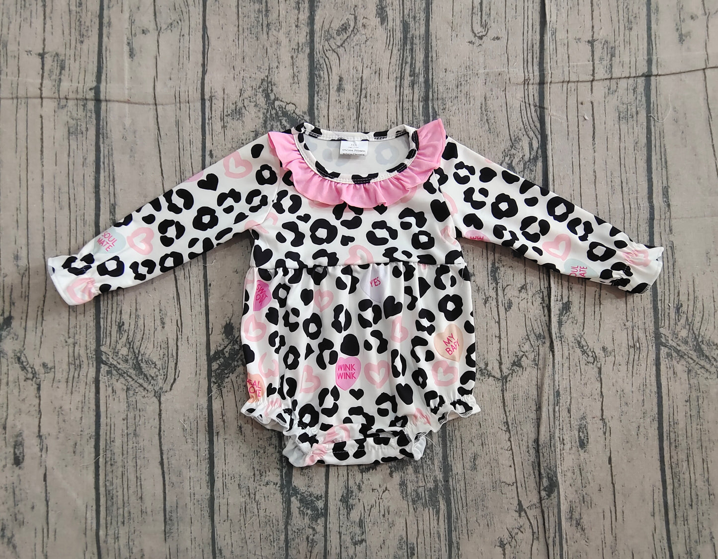 Valentines day leopard toddle baby long sleeve romper preorder