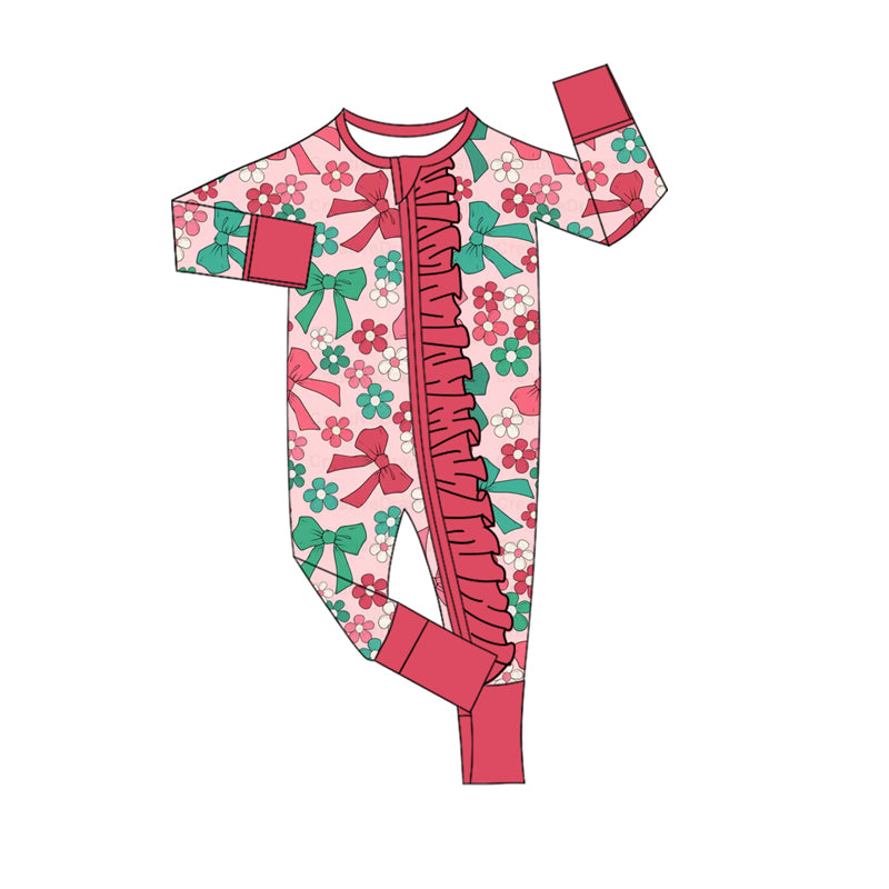 Christmas bow toddle baby long sleeve romper preorder