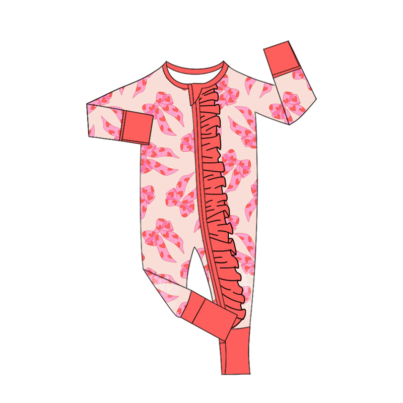Valentines heart bow toddle baby long sleeve romper preorder
