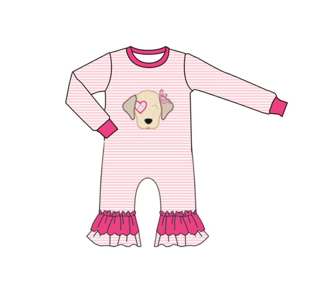 Valentines day dog print toddle baby girl long sleeve romper preorder