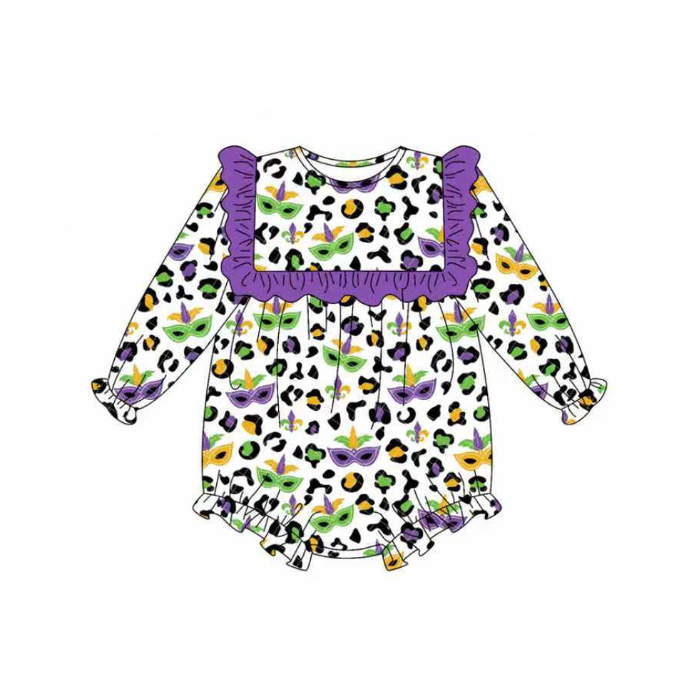 Mardi Gras design toddle baby long sleeve romper preorder
