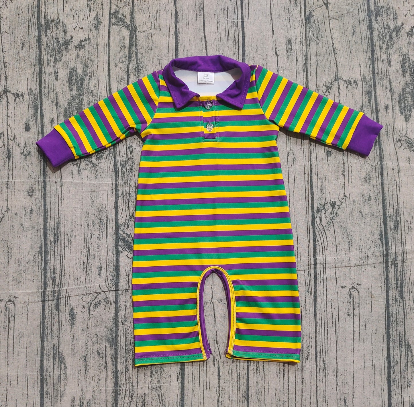 Mardi Gras stripes baby boys romper preorder