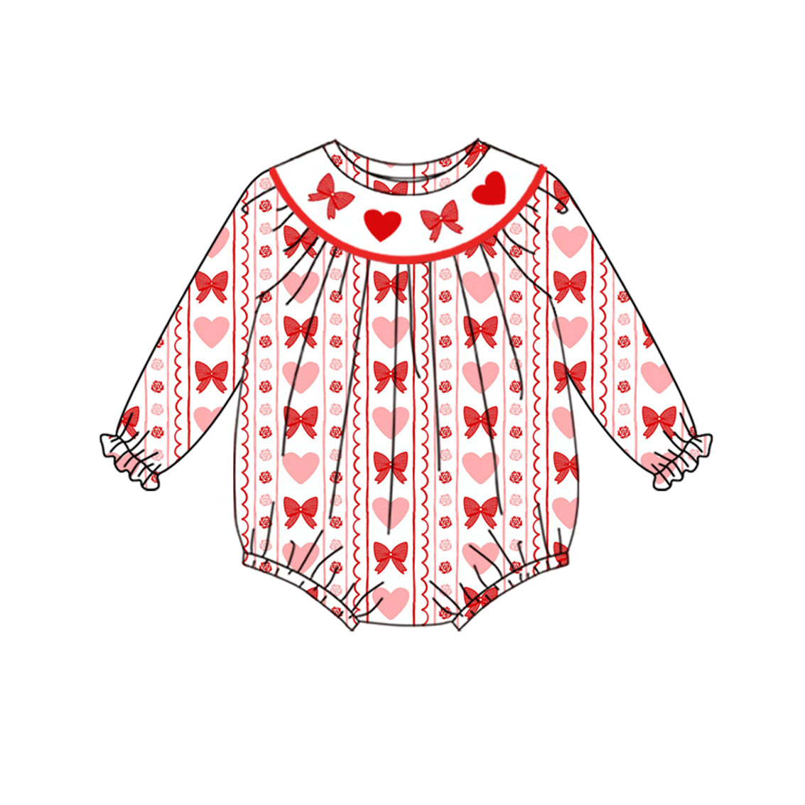 Valentines heart bow baby girl long sleeve romper preorder