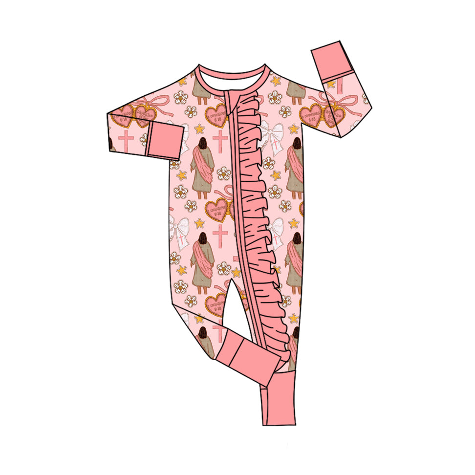 Easter cross baby girl long sleeve zip romper preorder