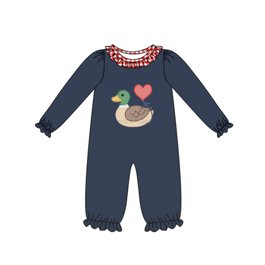 Valentines day mallard duck toddle baby girl long sleeve romper preorder