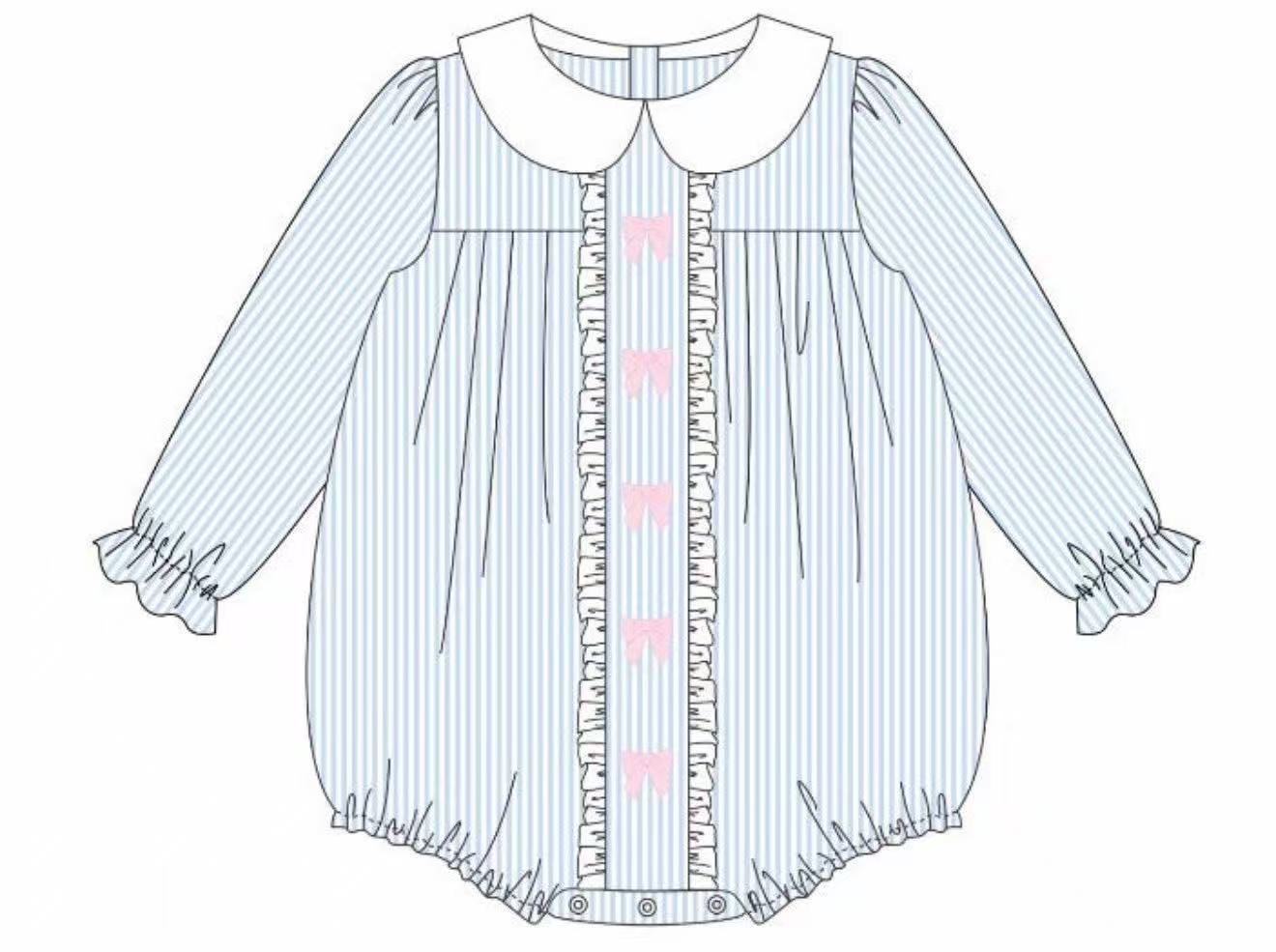 Pink bow toddle baby girl long sleeve romper preorder