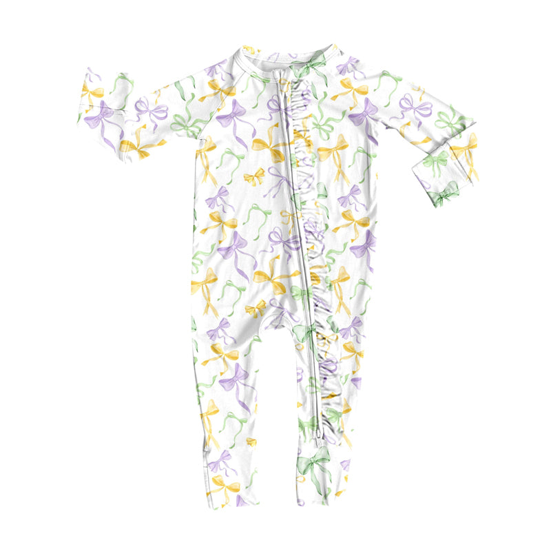 Mardi Gras bows print toddle baby long sleeve romper preorder