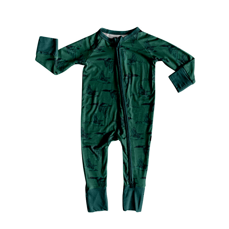 Mallard duck design toddle baby long sleeve green romper preorder