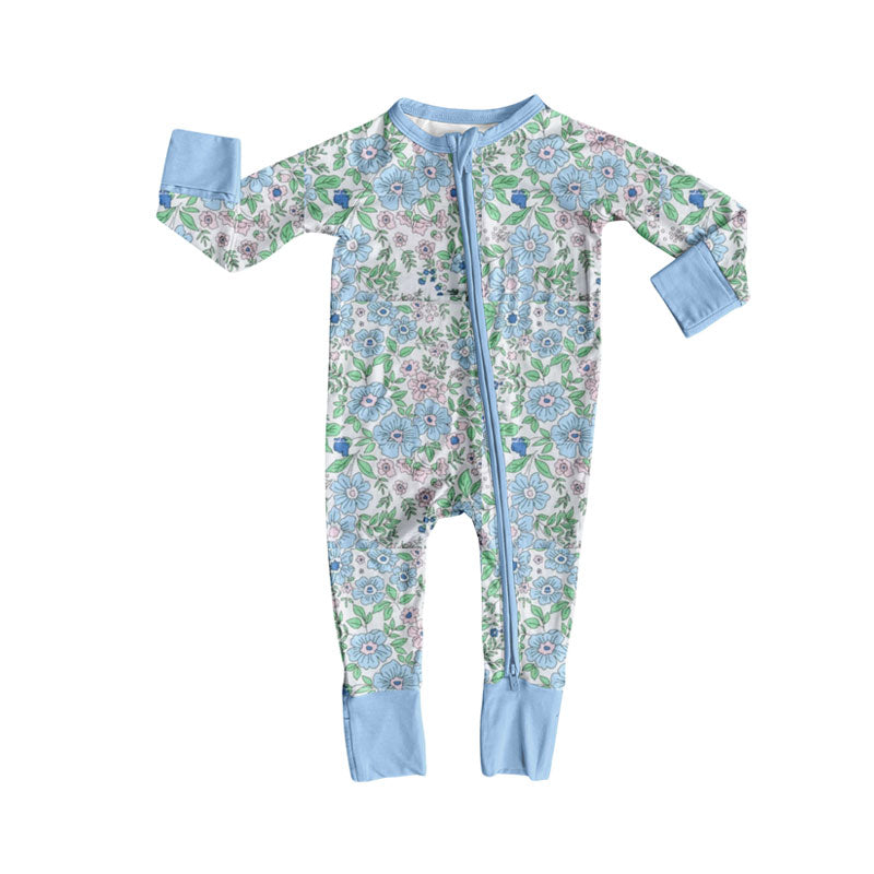 Blue Floral design girls long sleeve romper preorder