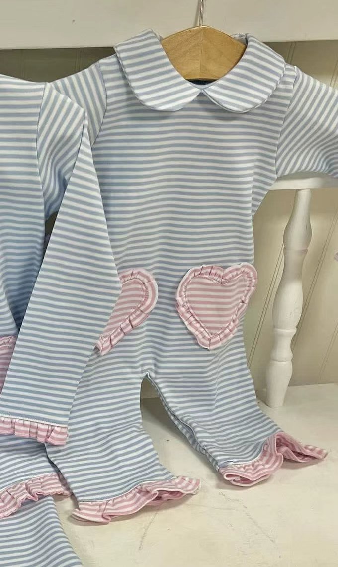 Valentines heart toddle girls long sleeve stripes romper preorder