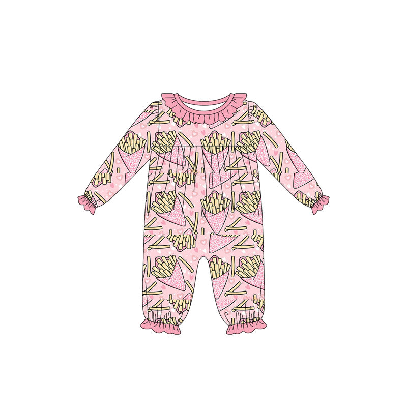 Valentines day fries toddle girls long sleeve romper preorder