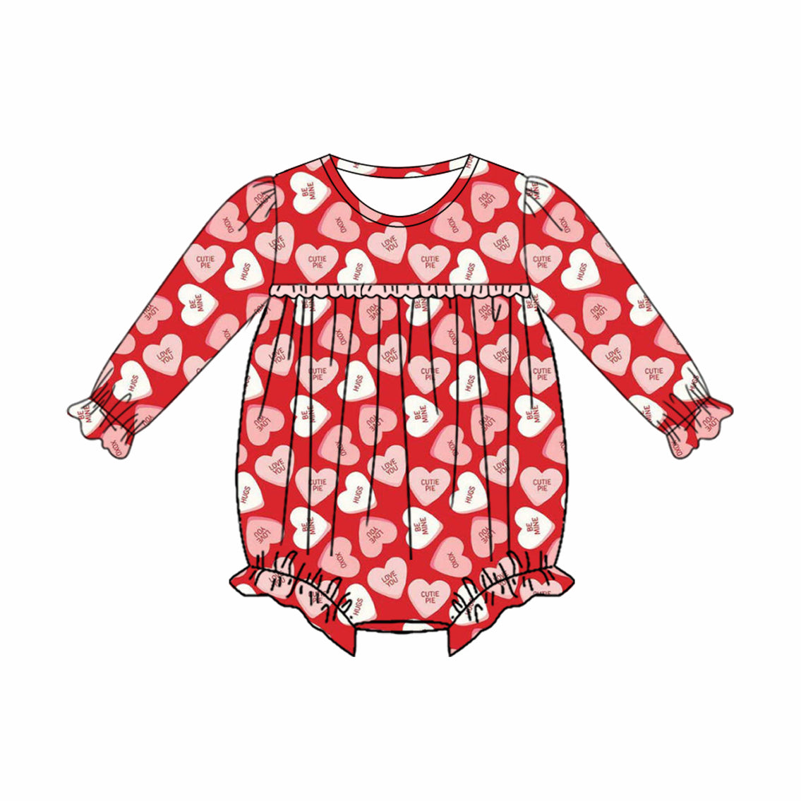 Valentines heart design girls long sleeve romper preorder