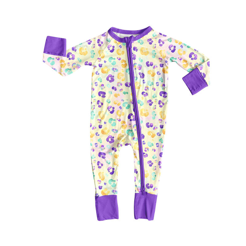 Toddle girls Mardi Gras leopard design long sleeve romper preorder
