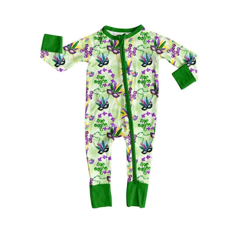Toddle girls Mardi Gras mask design long sleeve romper preorder