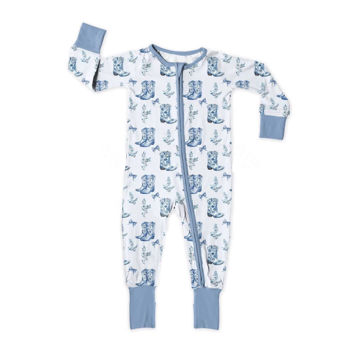 Toddle baby western blue boots design romper preorder
