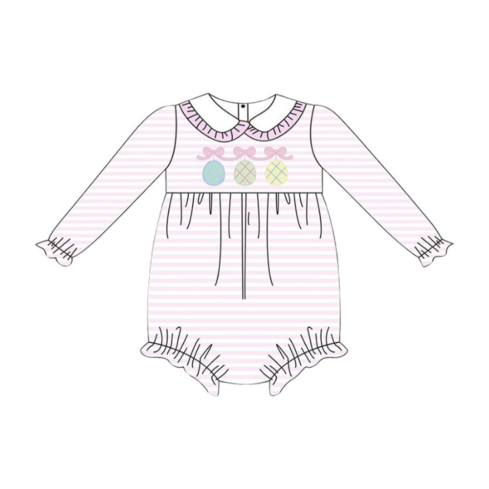 Toddle baby easter eggs pink stripes design romper preorder