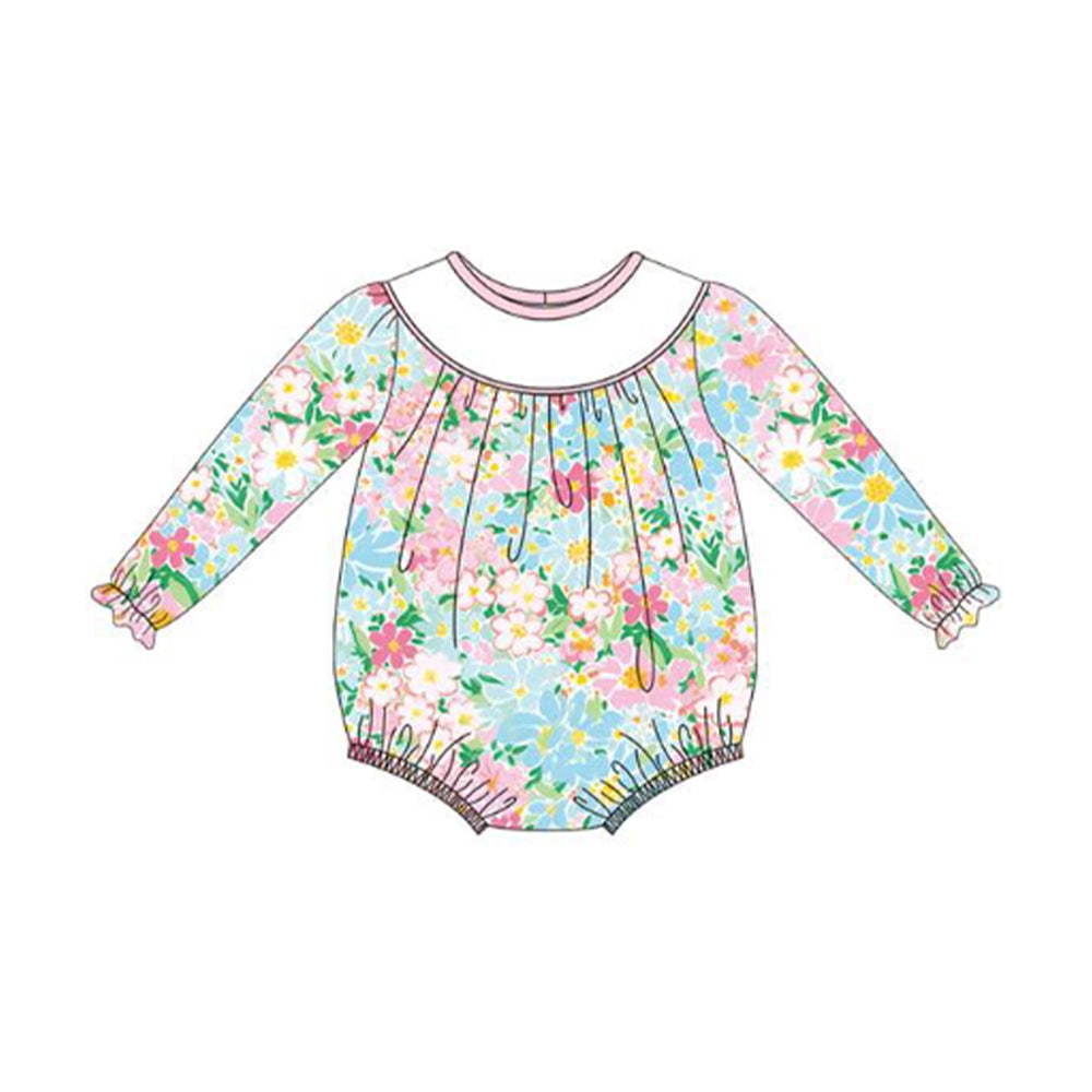 Hot sale baby girl pink blue floral design romper preorder