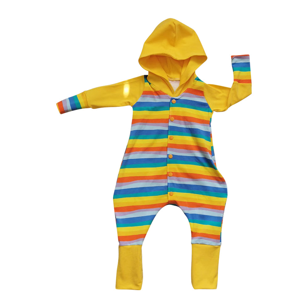 Baby boy colorful stripes long sleeve hoodie romper preorder