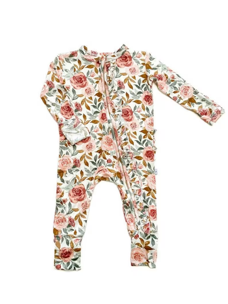 Pink floral girl toddle long sleeve zip romper preorder