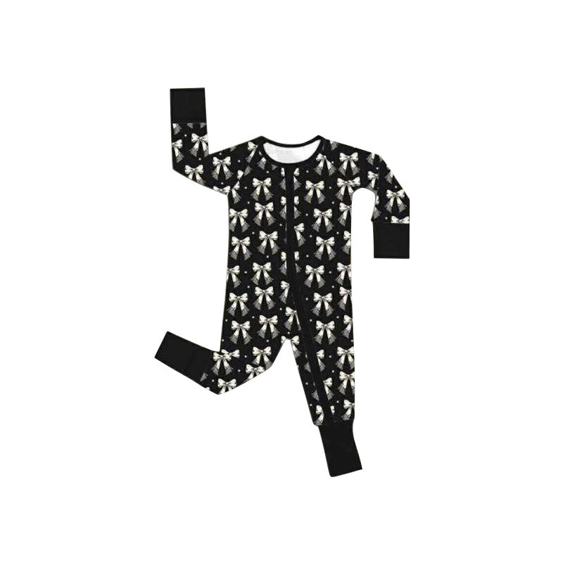 White bow toddle baby long sleeve zip romper preorder
