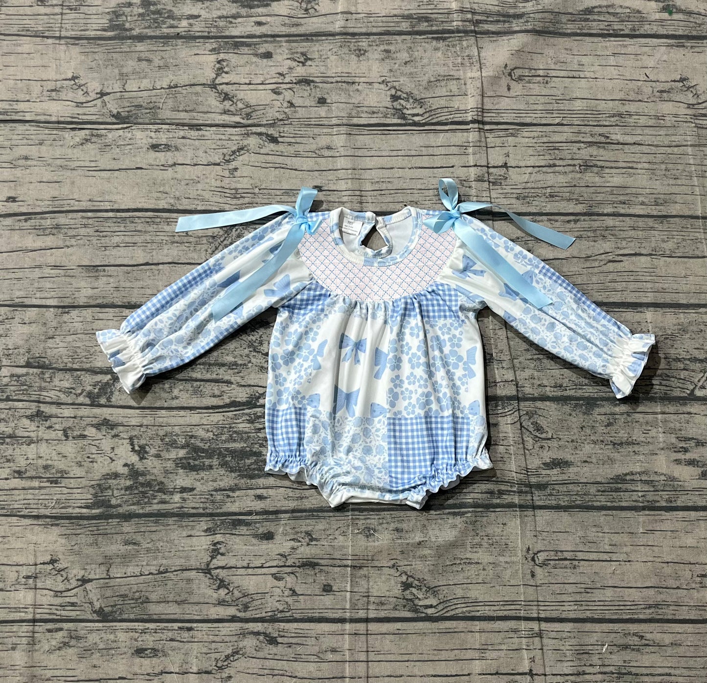 Blue bow flowers toddle baby girls romper preorder