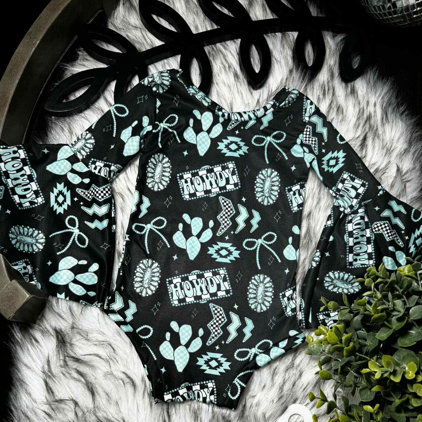 Western howdy design toddle baby long sleeve romper preorder