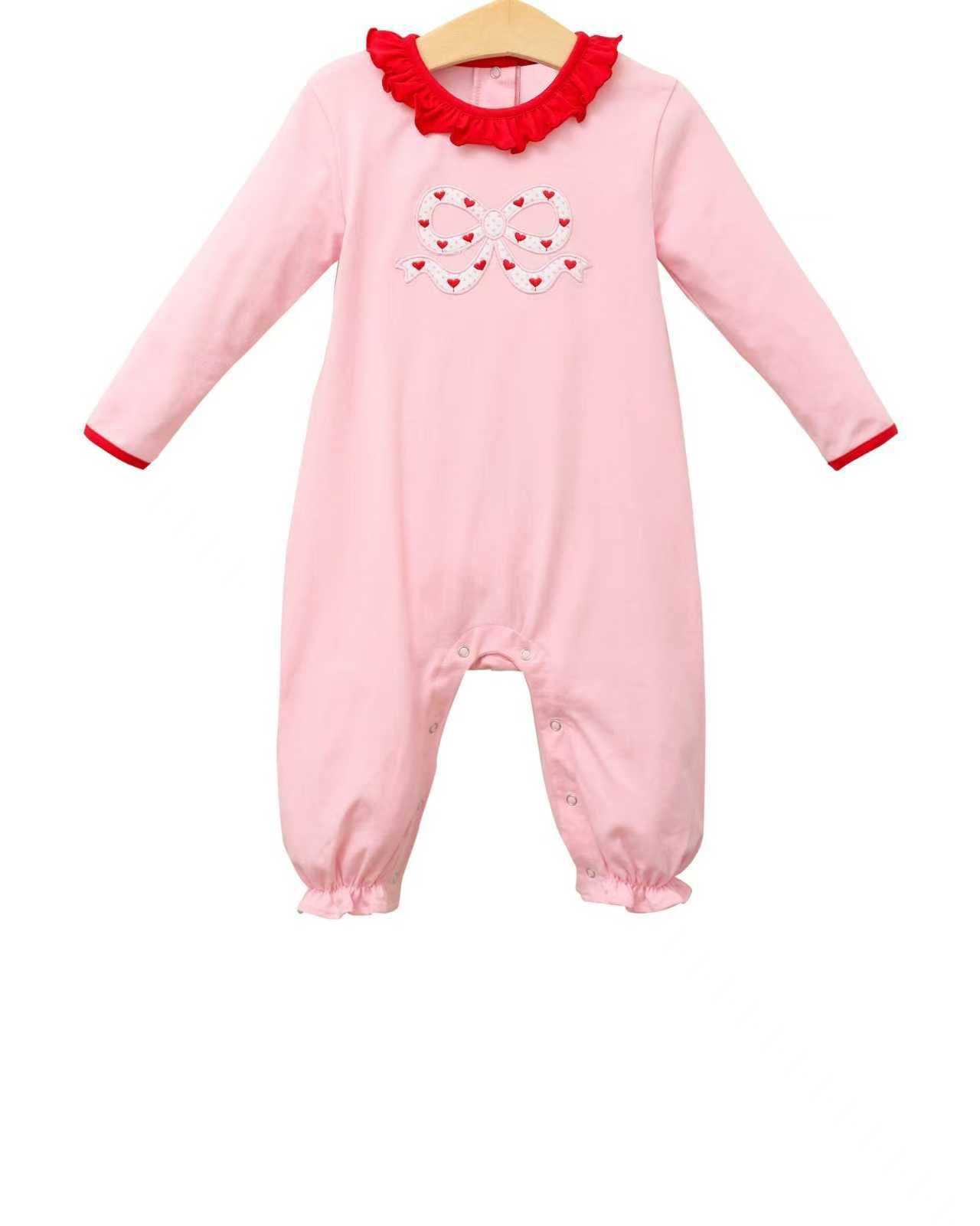 Valentines heart bow toddle baby girl romper preorder