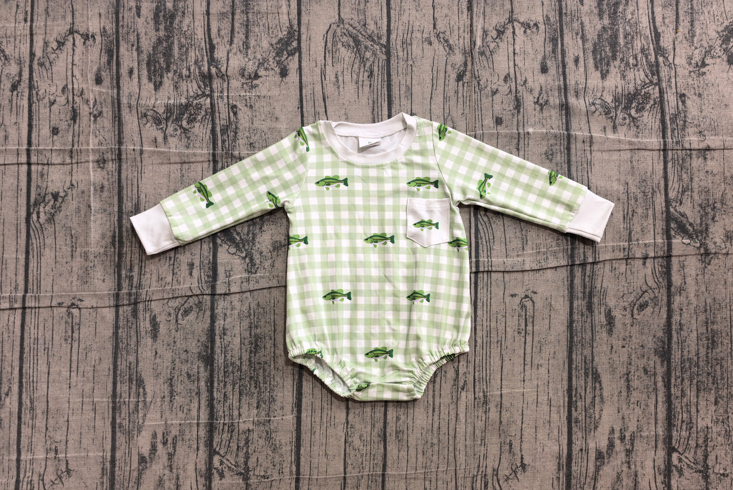 Toddle baby boy fish green plaid romper preorder