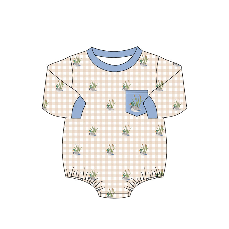 Toddle baby boy mallard duck khaki plaid romper preorder