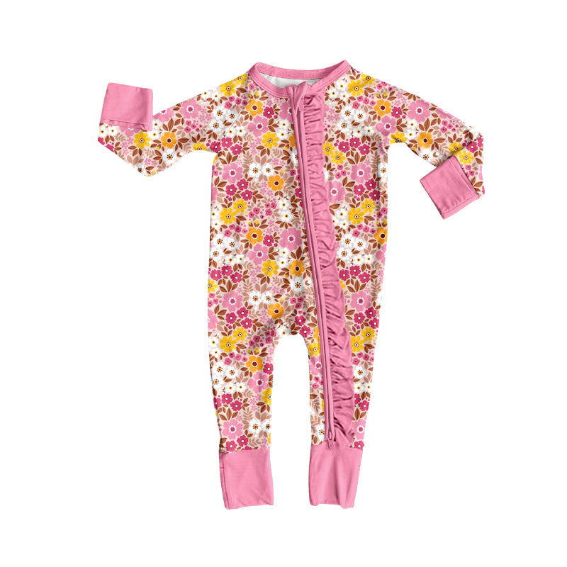 Toddle baby girl pink flowers long sleeve romper preorder