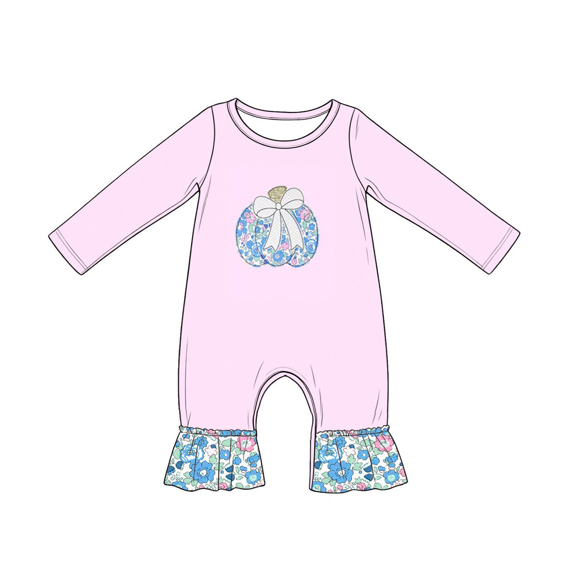 Toddle baby girl blue floral pumpkin long sleeve romper preorder