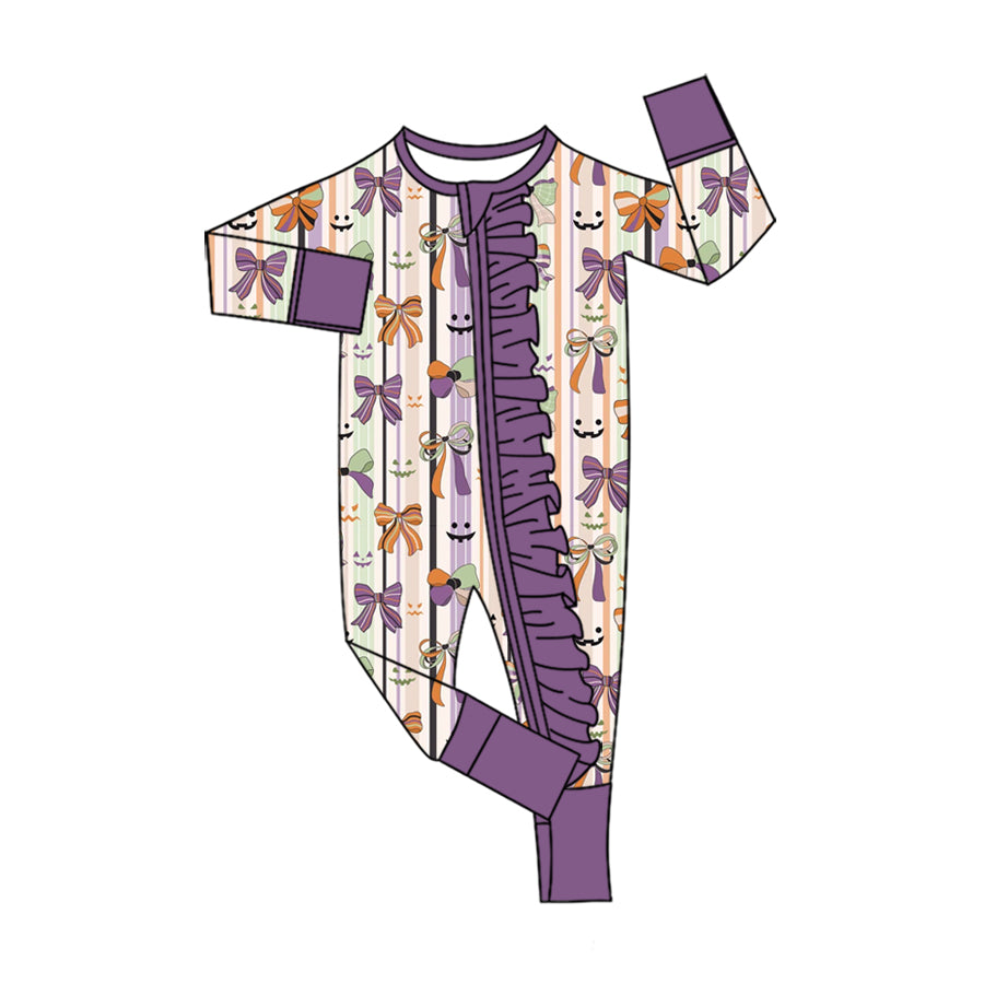 Toddle baby Halloween bow long sleeve romper preorder