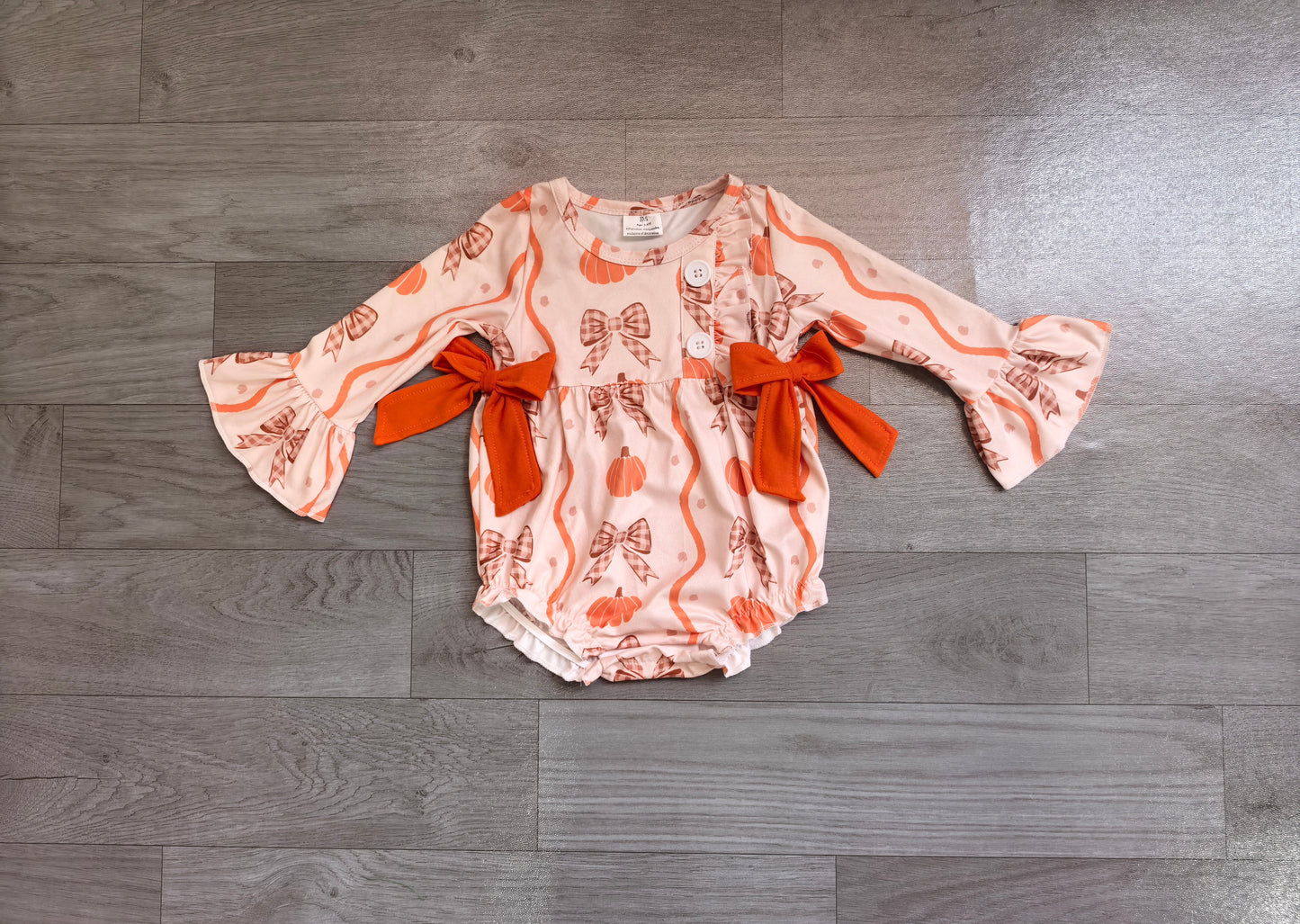 Toddle baby girls pumpkin bow long sleeve romper preorder