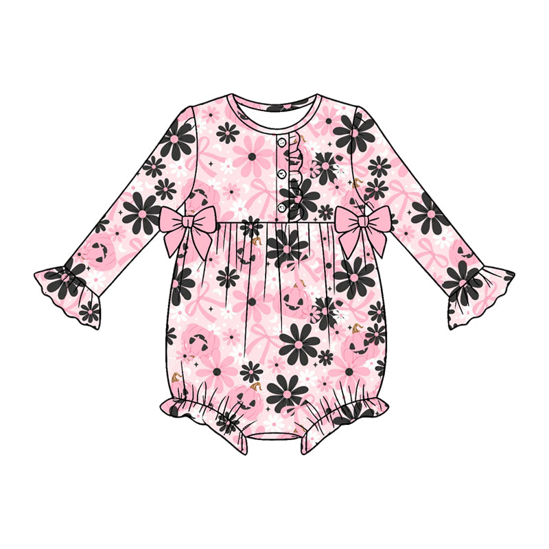 Toddle baby girls Halloween pumpkin bow long sleeve romper preorder
