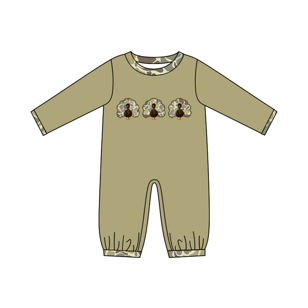 Toddle baby boy Thanksgiving camo turkey long sleeve romper preorder