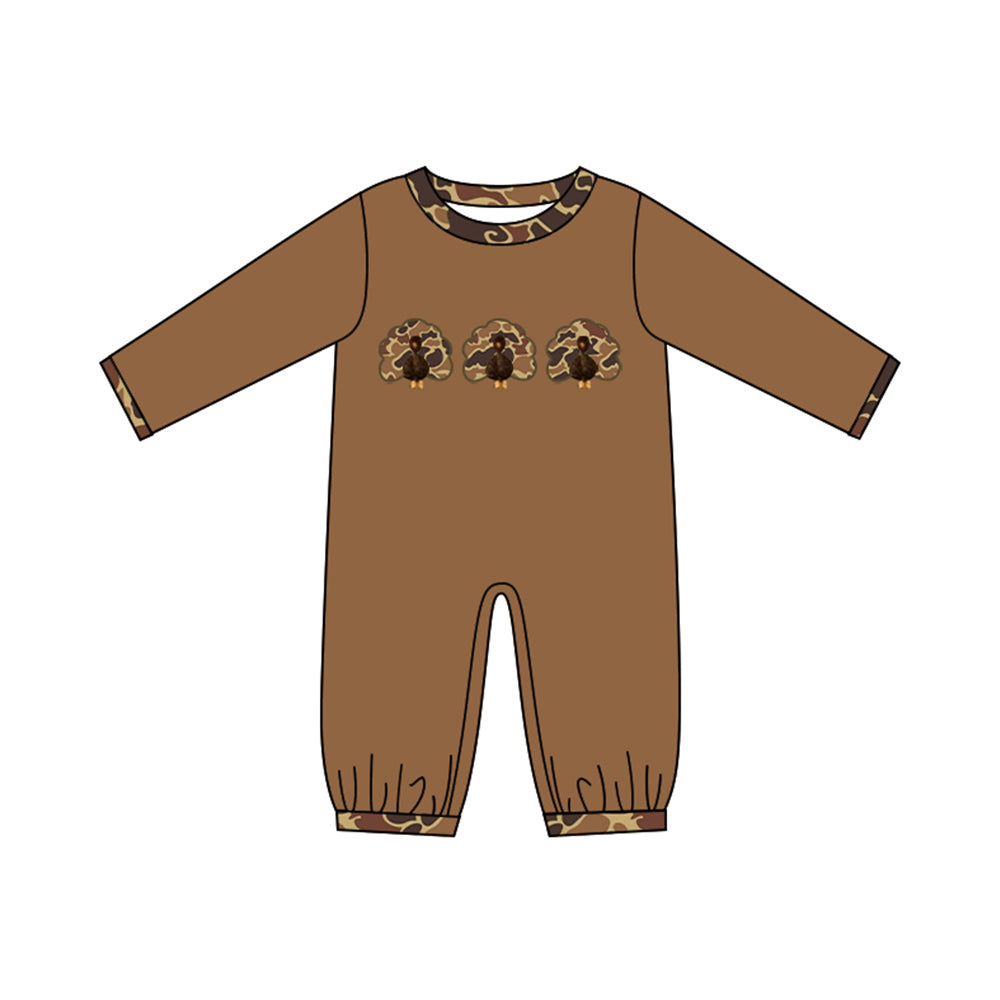 Toddle baby boy Thanksgiving camo turkey long sleeve romper preorder