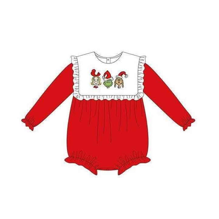 Toddle baby girl long sleeve Christmas green face design romper preorder