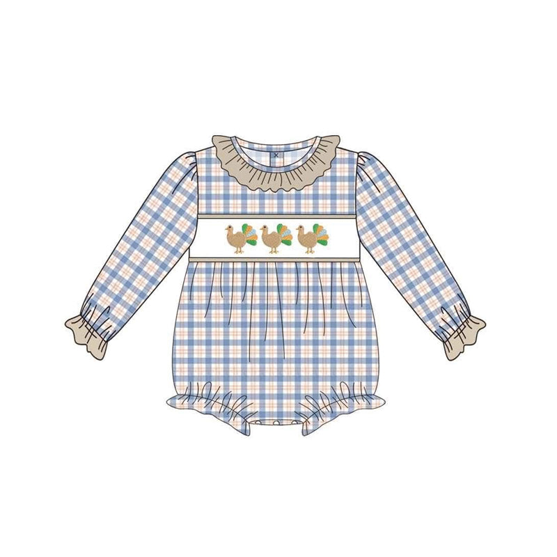 Toddle baby girl long sleeve Thanksgiving turkey design romper preorder