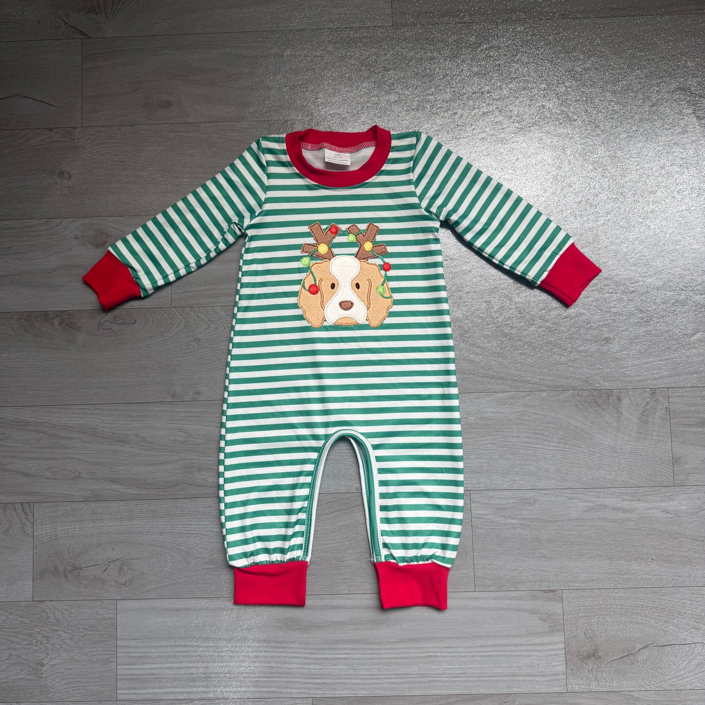 Toddle baby boy Christmas deer dog embroidery design romper preorder