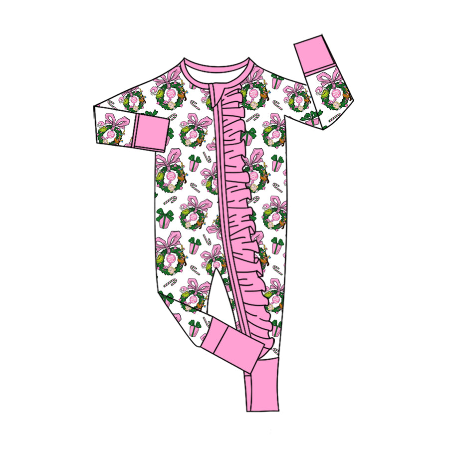 Toddle baby girl long sleeve Christmasgreen face design romper preorder