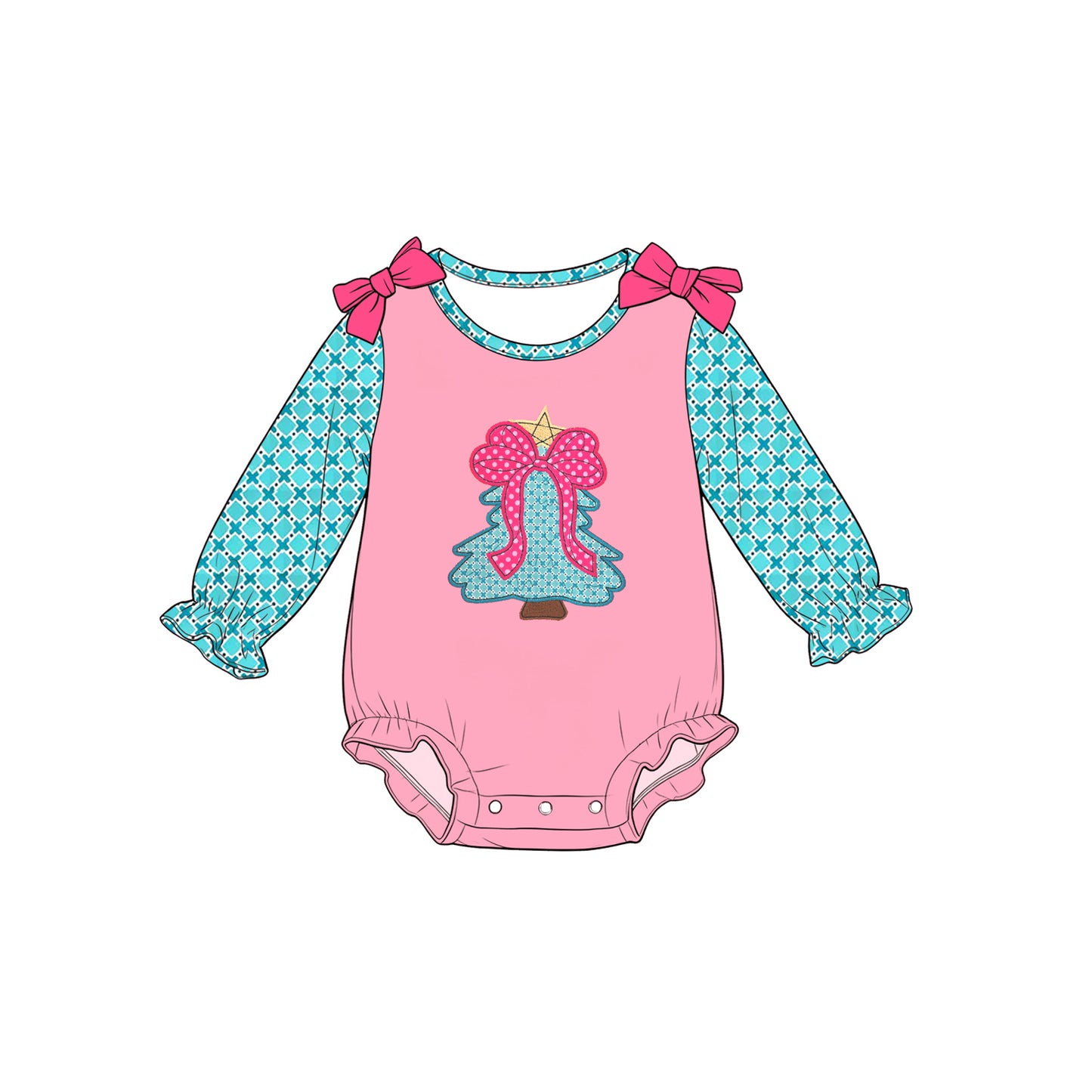 Toddle baby girl long sleeve christmas tree romper preorder